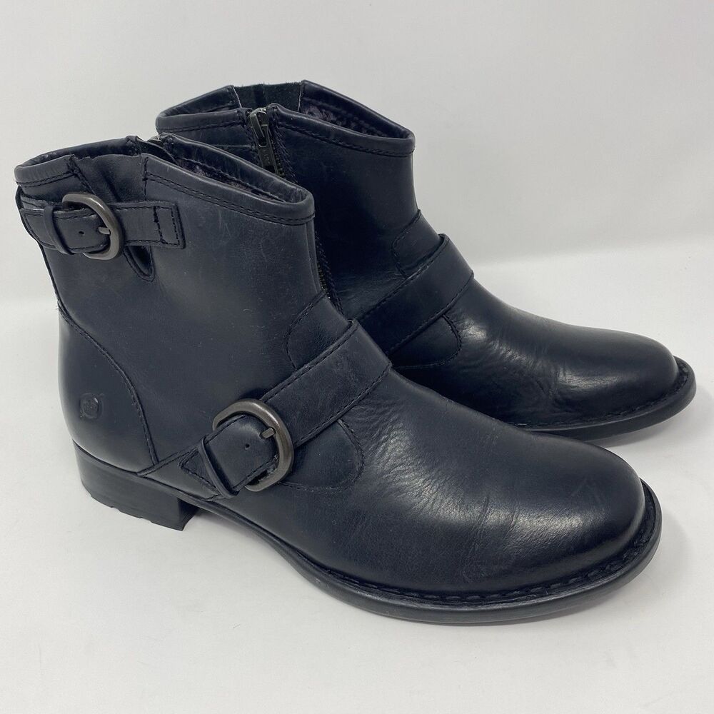 Born Women 8.5 Regis Buckle Ankle Boots Black Leather Bohemian Western Comfort
